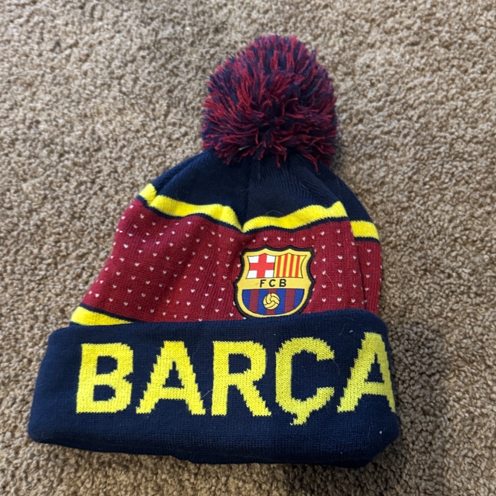 Kids Pom Pom Beanie - Red and Blue